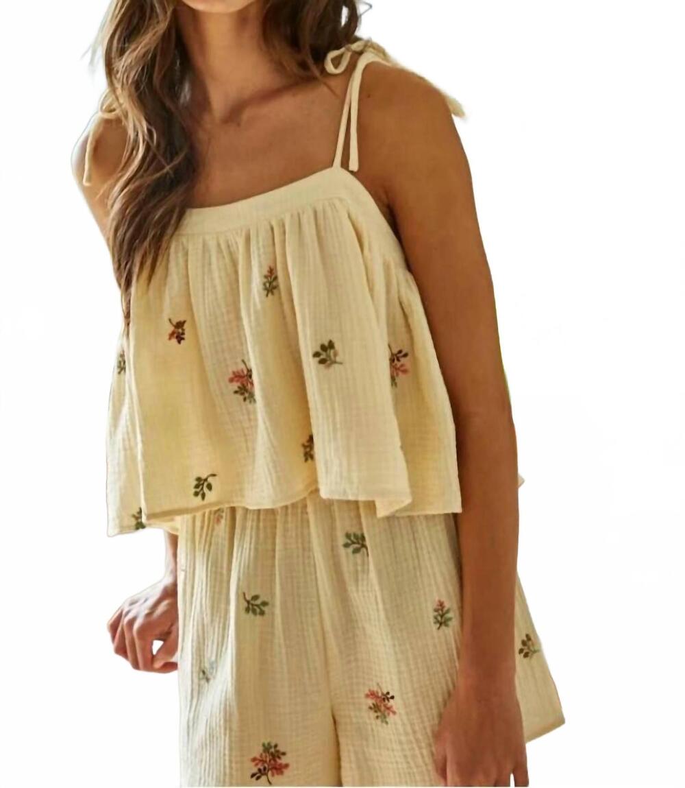 NEW BY TOGETHER gauze embroidered cami top in light yellow